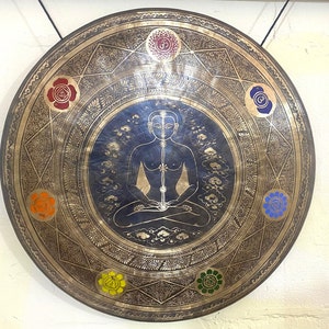 Extra large seven chakra carving sound healing Tibetan gong from Nepal - Sound Therapy healing gong bell-Standing bell-Sound bath