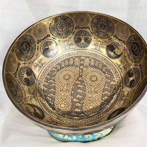 15 inches to 24 inches Large standing foot therapy singing bowl-Adorned with standing foot & auspicious symbols-Deep resonating Sound