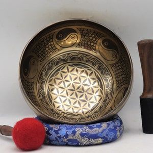 9 inches Flower of life carved Tibetan singing bowl, Handmade singing bowl for meditation, Chakra healing - home & living