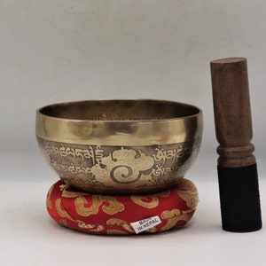 Black Day Offer!!!5 inch Mantra carved singing bowl Handmade in Nepal - Pure resonating sound for meditation, Chakra healing and balancing