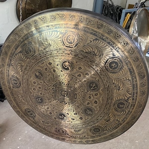 big Mantra Carving 50 Cm -100 Cm Large Gong From Nepal-Extra Large Meditation Gong-Deep Resonating Gong for Bath Session-sound healing