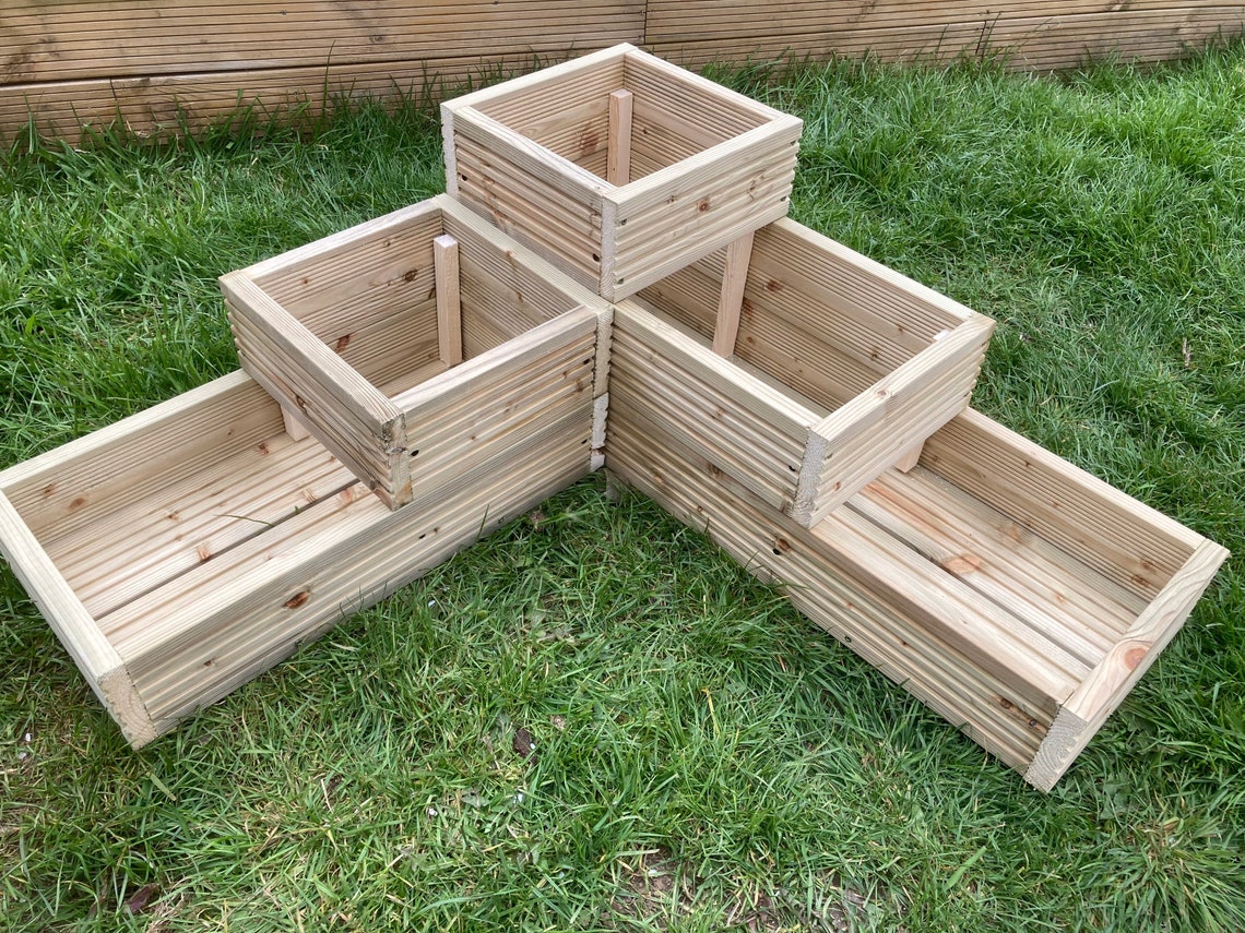 Step 3 Tier Corner Planter Wooden Decking Garden Flower Etsy