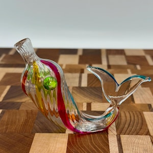 Vintage Murano Glass Fish Vase – Hand Blown Vetro Soffiato, Italy, Mid 20th Century, Spiral Design, Multicolor Accents