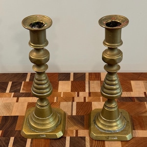 Pair of Antique British Victorian Brass Candlesticks