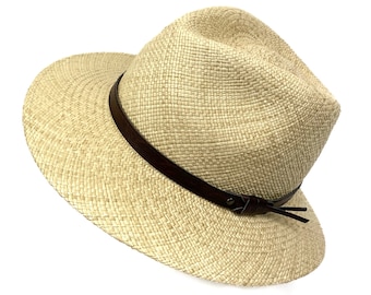 XXL Panama Straw Fedora Hat: Wide Brim, Eco Leather Belt
