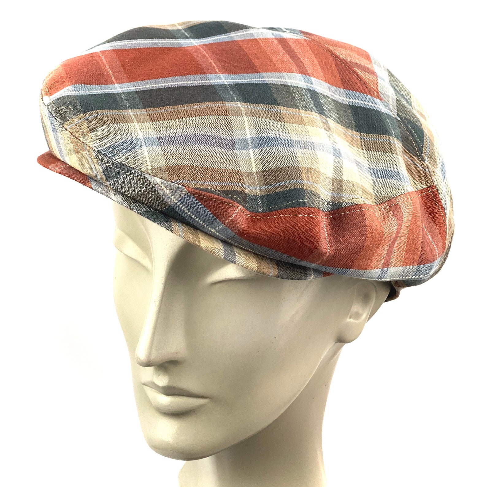 Extralarge Plaid Flat Cap, Oversized Brown Flat Cap, Xxl Brown Plaid