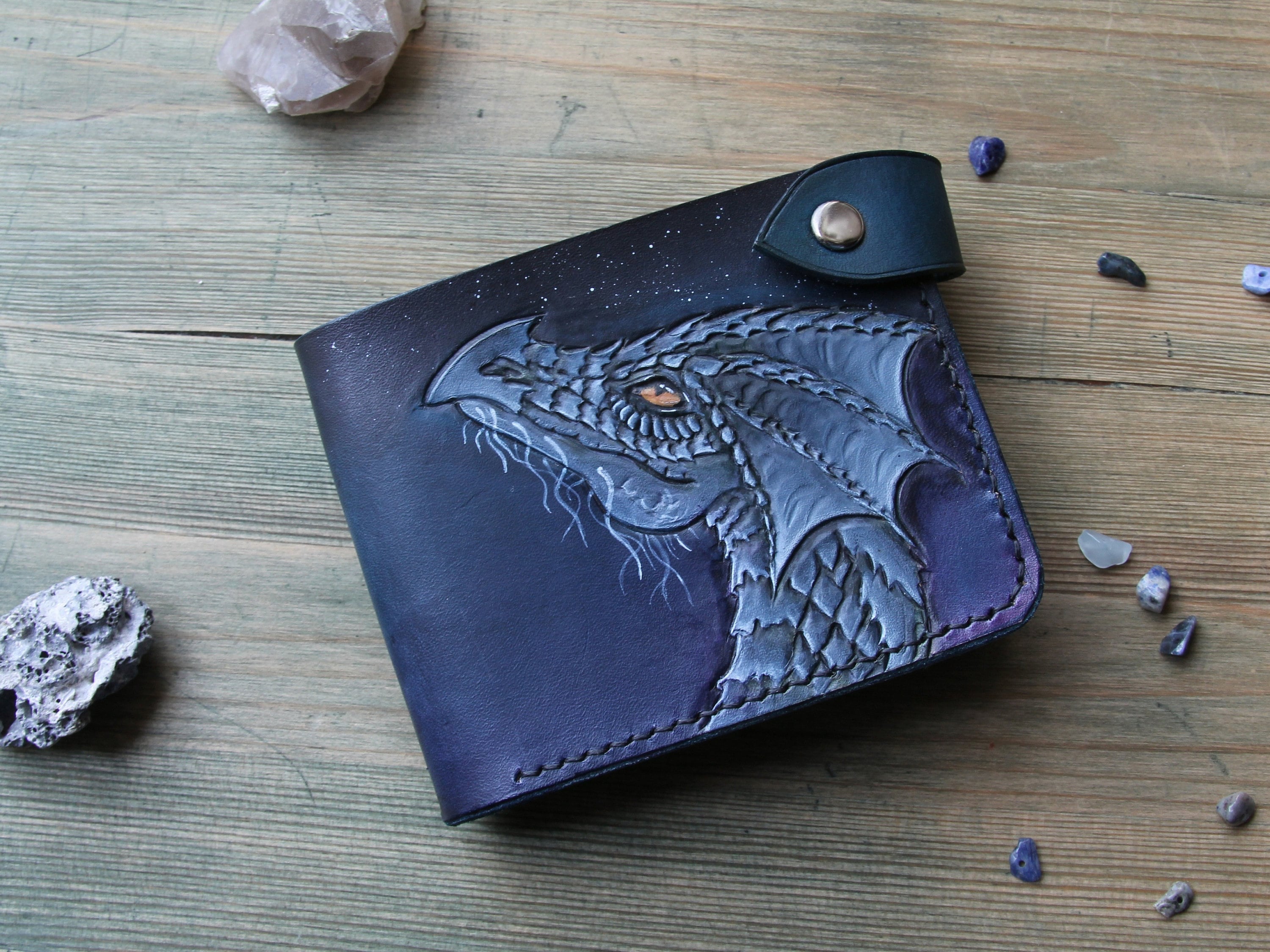 Dark Blue Dragon custom leather wallet Etsy