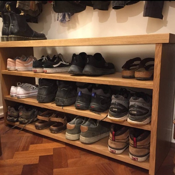 Luxury bespoke oak bench shoe rack, shoe storage, oak bench, bench, oak shoe rack, solid oak, utility room storage, boot room storage