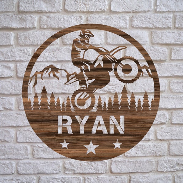 Dirt Bike Rider Sign | Wood Wall Art | Archway plaque | Laser Cut wood Decor | Round Door Hanger |