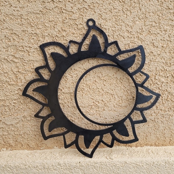 Sun Moon Eclipse Flower Geometry Rusty Metal Wall Hang