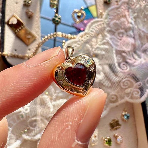 Solid Gold Chunky Heart Ruby Pendant | Petite | Gemstone, Diamonds | 10k, 14k