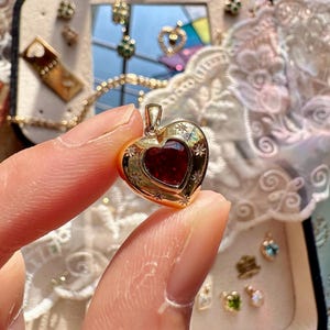Solid Gold SMALL Chunky Heart Ruby Pendant | Gemstone, Diamonds | 10k, 14k