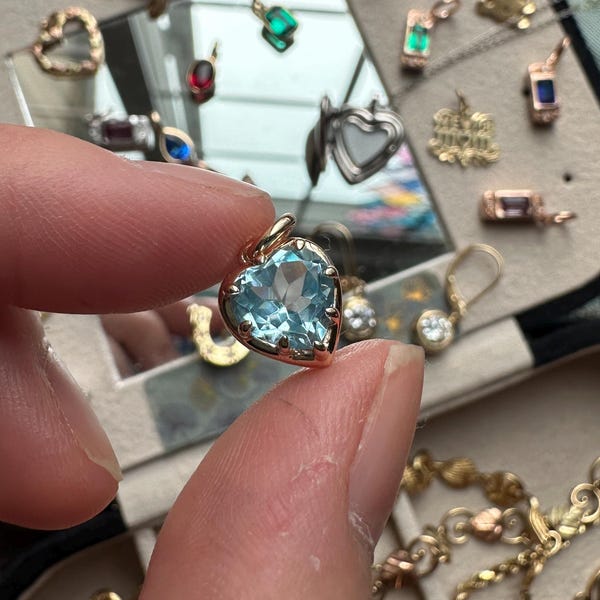 Solid Gold Natural Topaz Heart Georgian Pendant | Gemstone | 10k, 14k