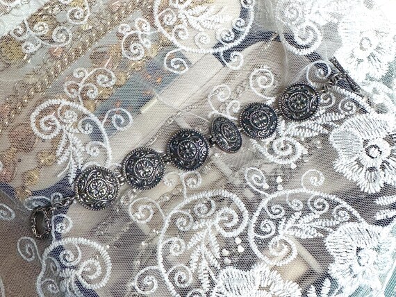 Sterling Silver Scrollwork Round Link Bracelet | … - image 6