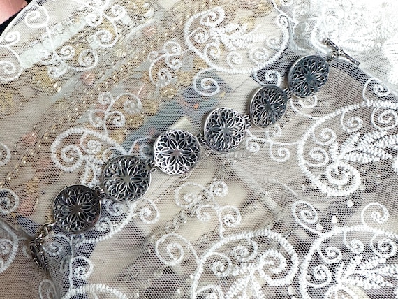 Sterling Silver Scrollwork Round Link Bracelet | … - image 7