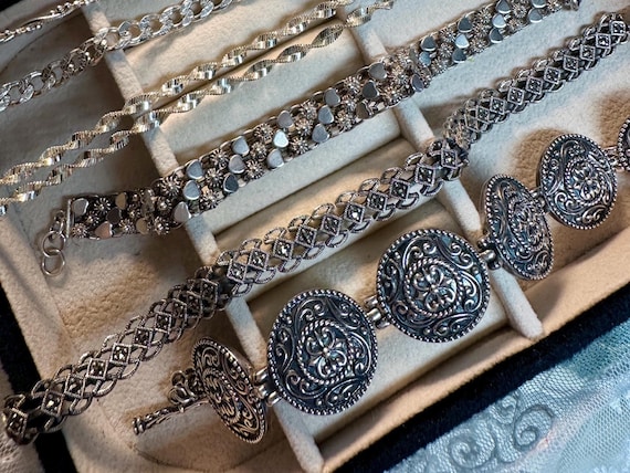 Sterling Silver Scrollwork Round Link Bracelet | … - image 11