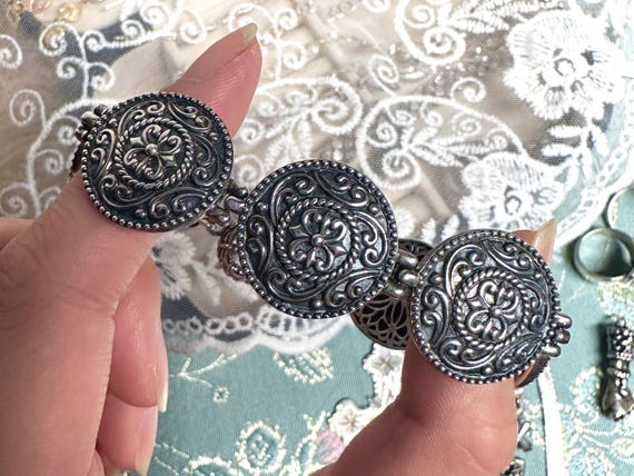 Sterling Silver Scrollwork Round Link Bracelet | … - image 2