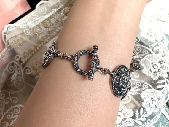 Sterling Silver Scrollwork Round Link Bracelet | … - image 5