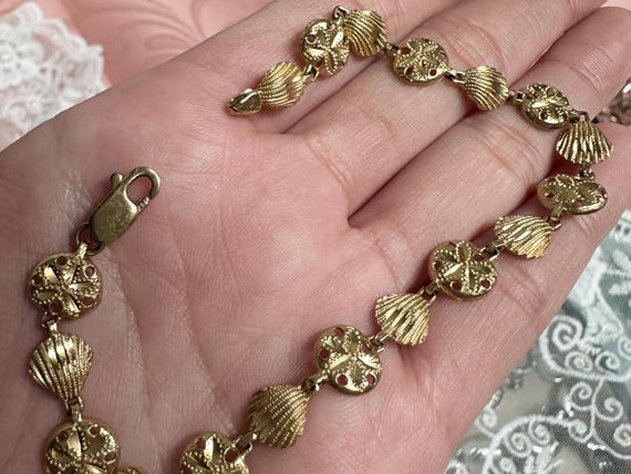 Solid Gold Seashell & Sand Dollar Bracelet | 14k … - image 4