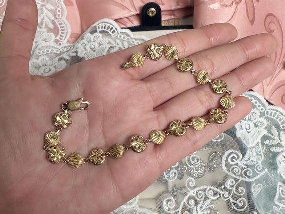 Solid Gold Seashell & Sand Dollar Bracelet | 14k … - image 3