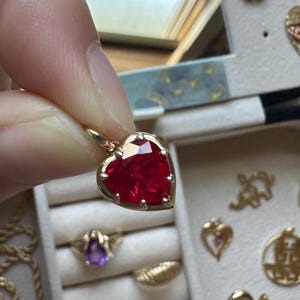 Solid Gold Ruby Heart Pendant | Georgian Style Lover | Holiday Gift, Christmas Jewelry