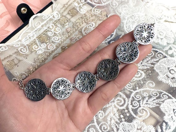 Sterling Silver Scrollwork Round Link Bracelet | … - image 8