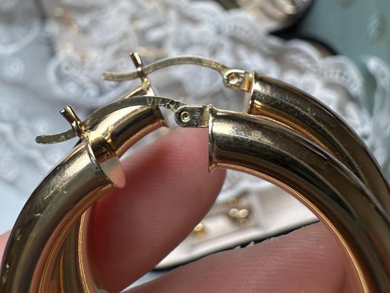 Solid Gold Chunky Stack Hoop Earrings | 14k | Hol… - image 4