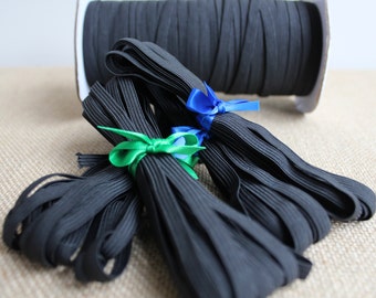 Black Elastic || Braided Flat Elastic || 6mm (1/4") Wide || Sewing Elastic || Soft || Price per Bundle