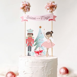 Topper de pastel de hadas de ciruela de azúcar de piel oscura // Topper de pastel de cascanueces imprimible // Decoraciones de fiesta de cumpleaños de ballet // Imprimible BP14