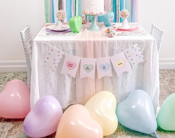 Pastel Heart Shaped Balloons 6 Pack || Conversation Heart Latex Balloons || Valentine&#39;s Day Balloons || Valentine&#39;s Day Decor || VD03