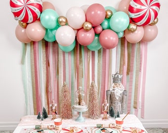 6&#39; Sugar Plum Fairy Balloon & Streamer Backdrop Kit || Pink Christmas Balloon Garland || Balloon Arch | Nutcracker Ballet Party Decor | BP13