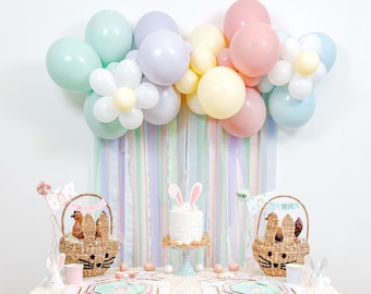 4' Pastel Spring Daisy Balloon & Streamer Backdrop Kit || Easter Balloon Garland || Balloon Arch with Daisies || Easter Decor || EA01