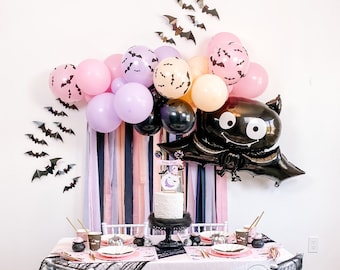 4&#39; Pastel Halloween Balloon & Streamer Backdrop Kit || Pink Pastel Halloween Balloon Garland || Balloon Arch || Halloween Party || H02