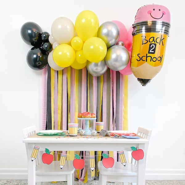 4' "Pencil" Back to School Balloon & Streamer Backdrop Kit || First Day of School Balloon Garland || Balloon Arch || Back to School Party