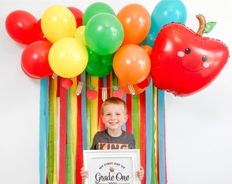 4' "Apple" Back to School Balloon & Streamer Backdrop Kit || First day of School Balloon Garland || Balloon Arch || Preschool Graduation