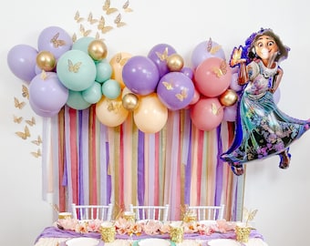 6&#39; Encanto Balloon & Streamer Backdrop Kit || Fairy Garden Balloon Garland || Balloon Arch || Girl&#39;s Birthday Party Decor