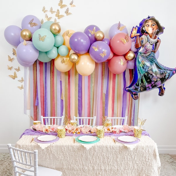 Kit de fondo Encanto Balloon & Streamer de 6' // Guirnalda de globos de jardín de hadas // Arco de globos // Decoración de fiesta de cumpleaños de niña