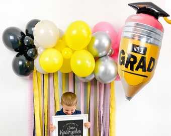 4' "Pencil" Graduation Balloon & Streamer Backdrop Kit || Last Day of School Balloon Garland || Balloon Arch || Grad Party Decoration