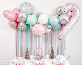 6' Land of Sweets Balloon & Streamer Backdrop Kit || Pastel Christmas Balloon Garland || Pastel Balloon Arch || Nutcracker Party Decor
