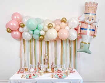 6' Pastel Nutcracker Balloon & Streamer Backdrop Kit || Pink Christmas Balloon Garland || Balloon Arch || Nutcracker Party Decor || BP13