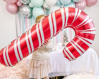 Jumbo Candy Cane Foil Balloon || Kid's Christmas Party Decor || Winter Birthday Party || Kid's Nutcracker Birthday Party Decor