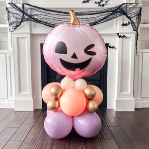 Pink Pumpkin Halloween Balloon Stack || Halloween Birthday Party Decor || Pink Halloween Balloons || Kid&#39;s Halloween Party Decor