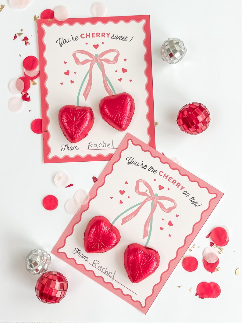 Bows & Cherries Valentine's Day Cards || Cherry Valentine Printables ...