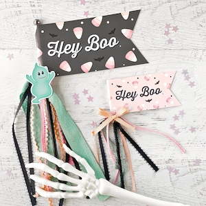 Hey Boo Halloween Pennant Flag || Printable Boo Basket Flag || Halloween Wand || Photo Prop || Halloween Activities for Kids || H01