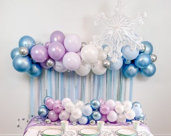 6' Frozen Winter Wonderland Balloon Garland & Streamer Backdrop Kit || Pastel Snowflake Balloons || Blue Balloon Arch || Frozen Party Decor