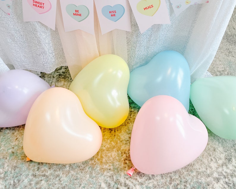 Pastel Heart Shaped Balloons 6 Pack Conversation Heart Latex Balloons Valentine's Day Balloons Valentine's Day Decor VD03 image 4