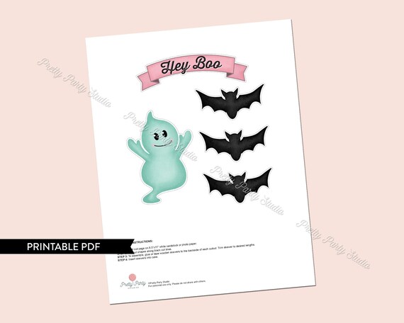 Hey Boo Cake Topper Printable Halloween Cake Topper Bats & Ghost