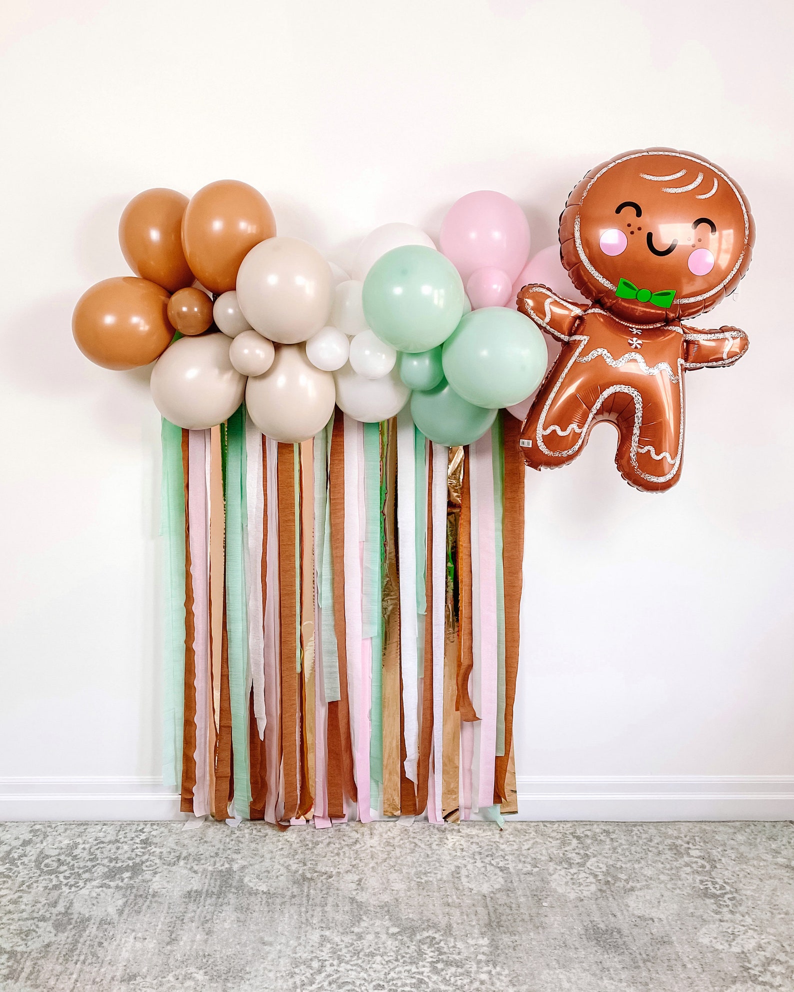 4' Gingerbread Balloon & Streamer Backdrop Kit || Pink Christmas ...
