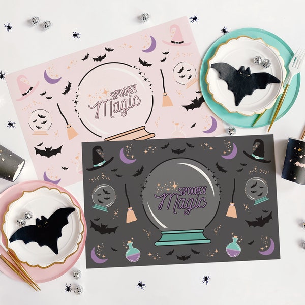 Spooky Magic Halloween Placemats || Kids Printable Coloring Placemat || Halloween Coloring Page || Pastel Halloween Decor || H02