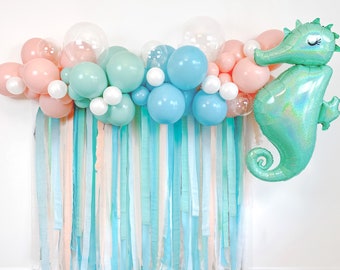 6' Pastel Seahorse Balloon Garland & Streamer Backdrop Kit || Mermaid Balloon Garland || Under the Sea Balloon Arch || Mermaid Party Decor